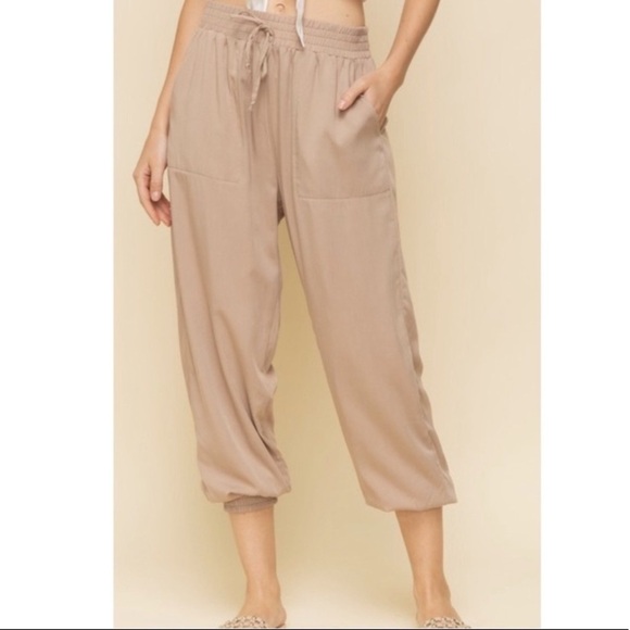 HEM & THREAD/Khaki Paper Bag Joggers/Size L - Picture 1 of 15